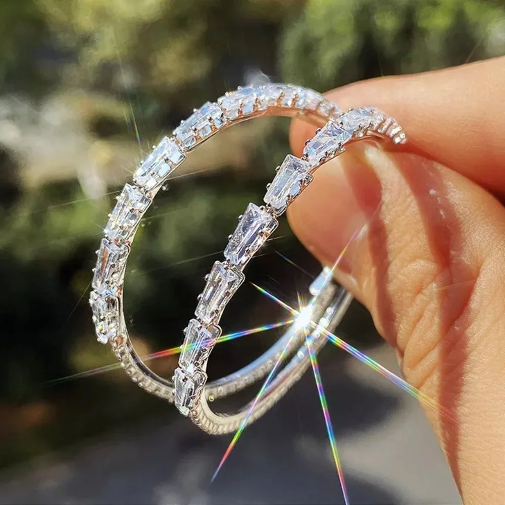 NEW 925 STERLING SILVER HOOP WHITE SAPPHIRE EARRINGS - Picture 3 of 9